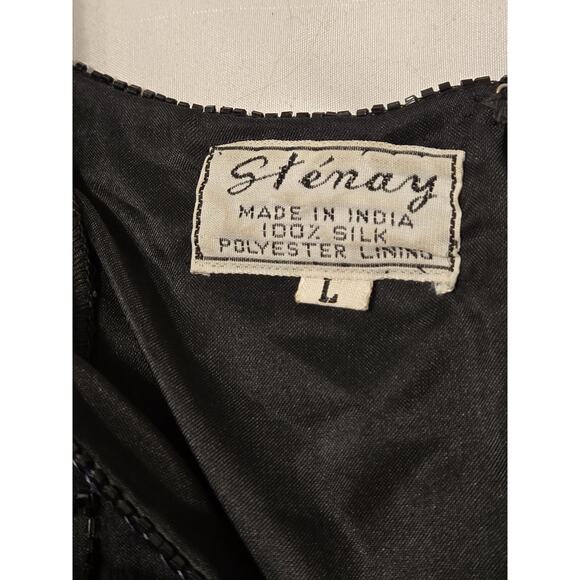 Vintage Stenay Sz L Sequin Chiffon Beaded 100% Silk Blouse Black Festive Boho - Picture 7 of 10